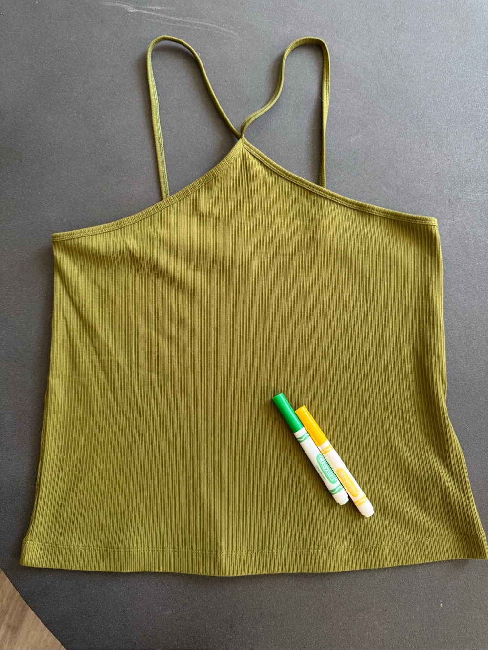 Cabi Olive Green Intersect Ribbed Cross-Strap Halter Tank Top Size Large - Picture 8 of 12